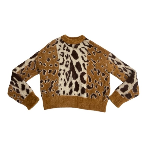 Broadway 38 Medium Crew Neck Faux Fur Color-block Animal Print Sweater - Picture 2 of 11